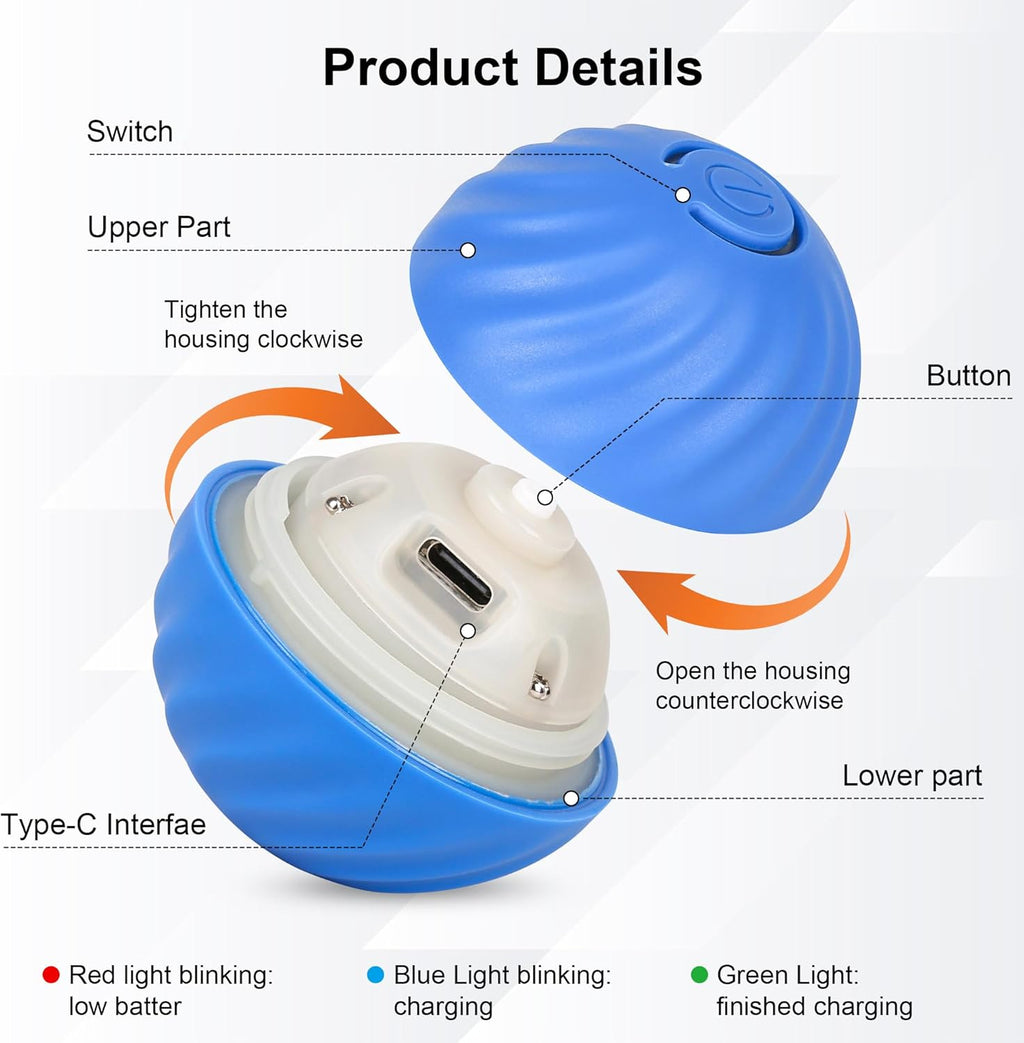 Smart Interactive Dog Toy Ball, Active Rolling Wicked Ball with Automatic Bouncing and Rotating for Puppy/Small Dogs Durable, Chewable, USB Recharger and Fun Gift Toy to Dog 2.2inch