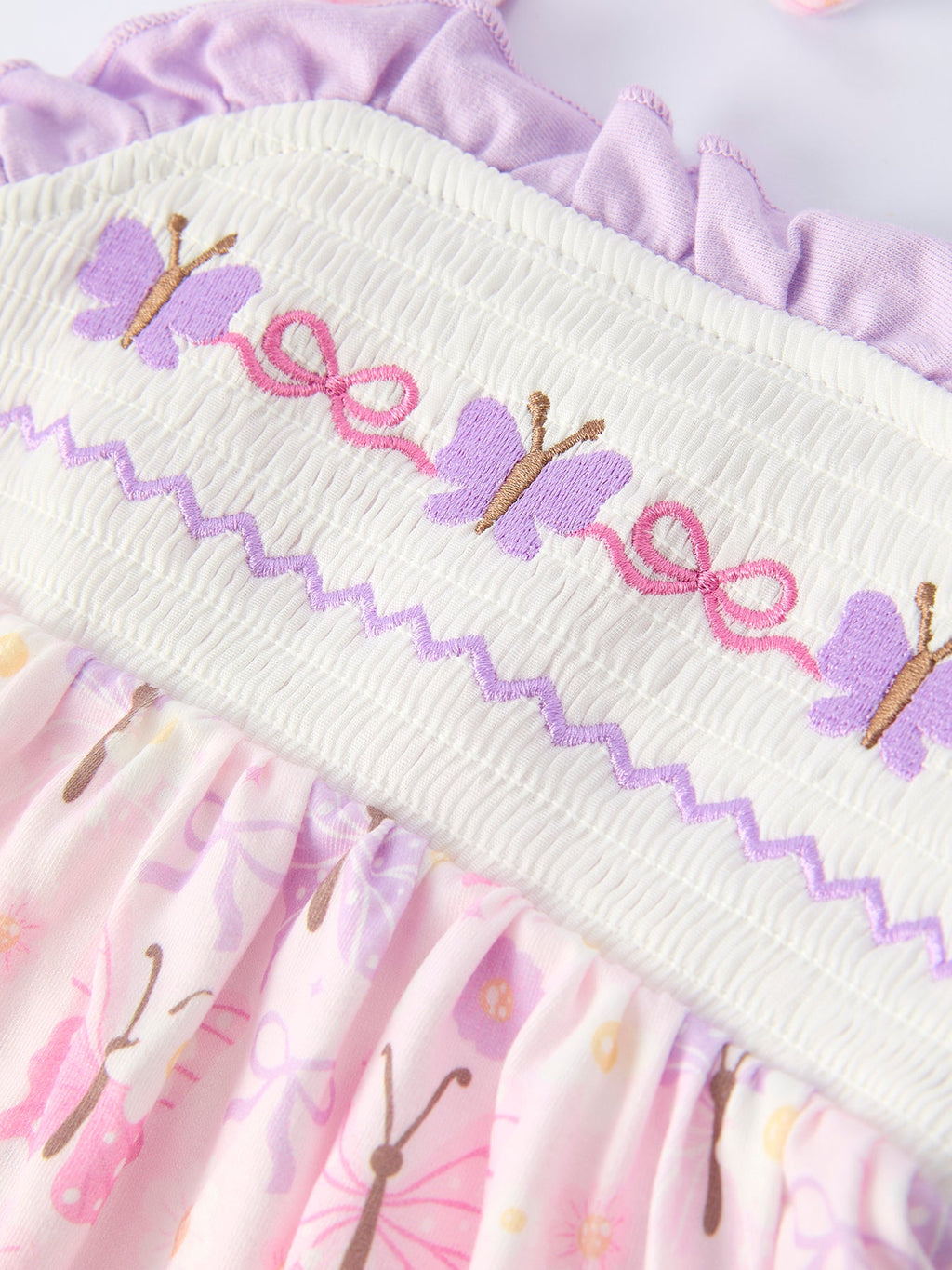 Butterfly Embroidery Smocking Bow Baby Girls Bloomers Set
