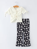 Girls' Spring Daisy Set Ruched Tie Sleeve