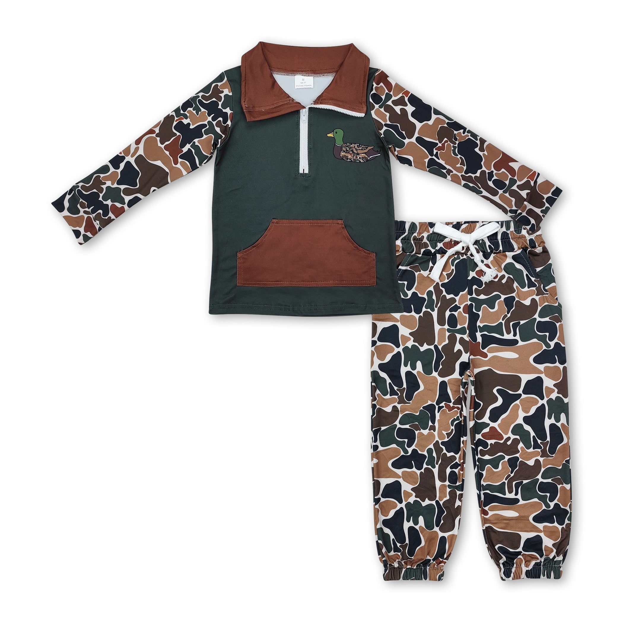 Duck brown camo pullover pants baby boy clothing set