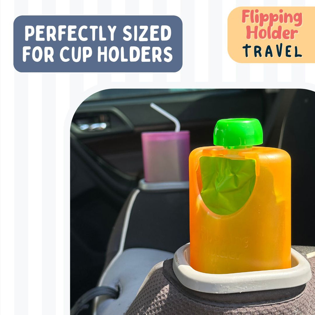Flipping Holder TRAVEL - food pouch and juice box holder, fits cup holders