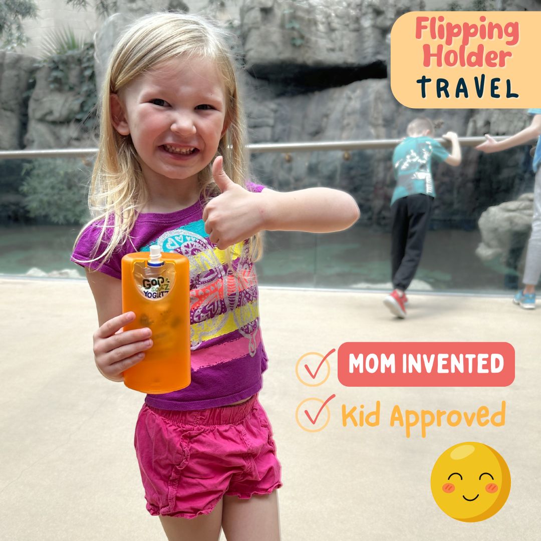 Flipping Holder TRAVEL - food pouch and juice box holder, fits cup holders