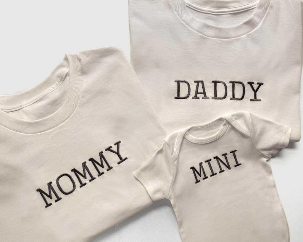 Custom Mom, Dad and Baby Embroidered Matching Family Shirts
