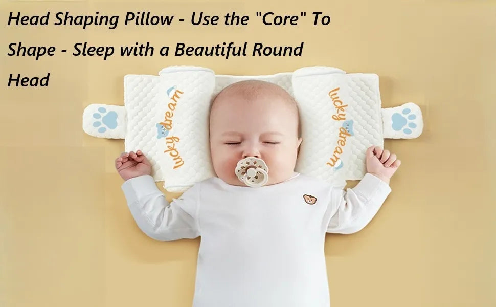 MEACAOFG Adjustable Baby Head Shaping Pillow - Organic Cotton Anti-Flat Head Syndrome Cushion - Side Sleeper Support for Newborns 0-12 Months