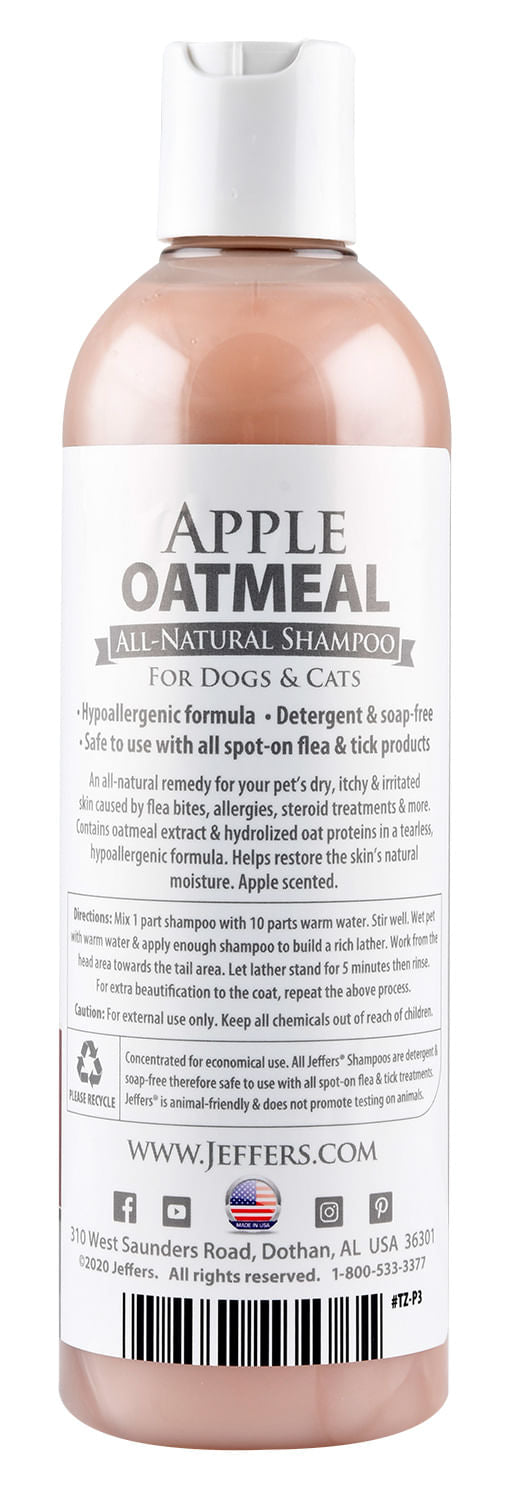 Jeffers Pet Apple Oatmeal All-Natural Hypoallergenic Dry Skin Shampoo for Dogs and Cats