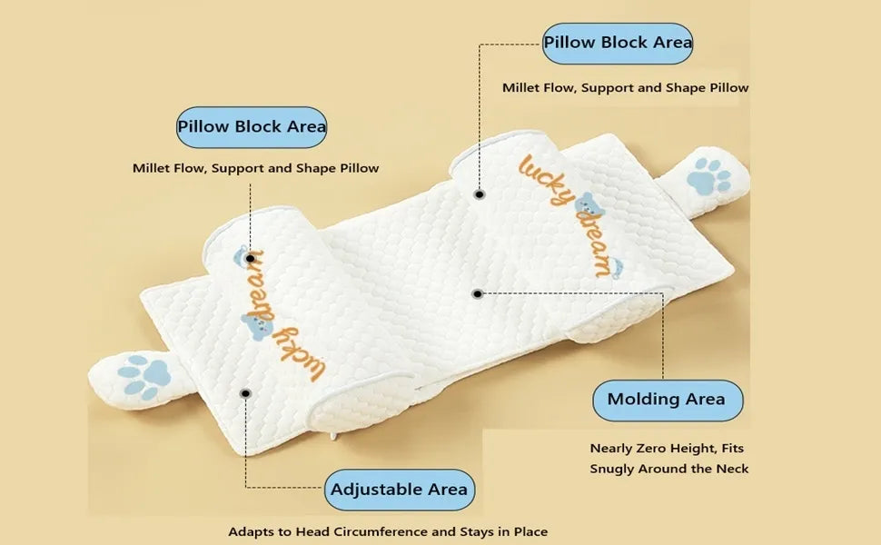 MEACAOFG Adjustable Baby Head Shaping Pillow - Organic Cotton Anti-Flat Head Syndrome Cushion - Side Sleeper Support for Newborns 0-12 Months